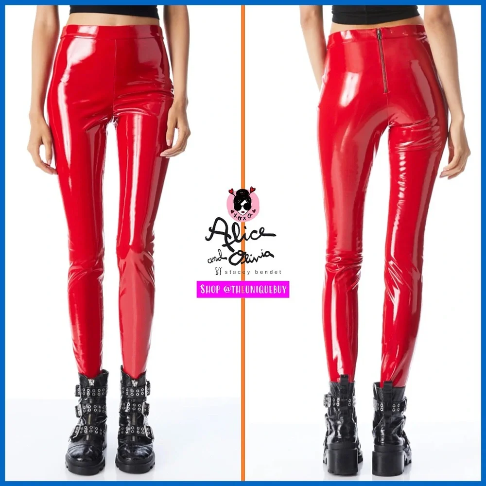 Alice + Olivia Maddox Red Vegan Leather Legging Pant - Picture 1 of 15